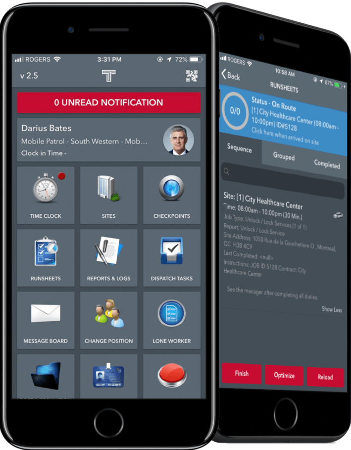 TracTik mobile application for security guards